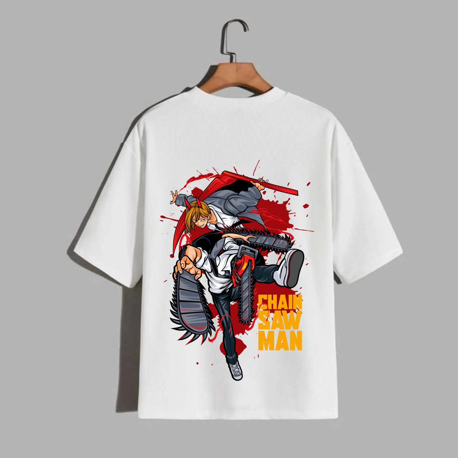 Denji & Power Chainsaw Man Action White T-Shirt