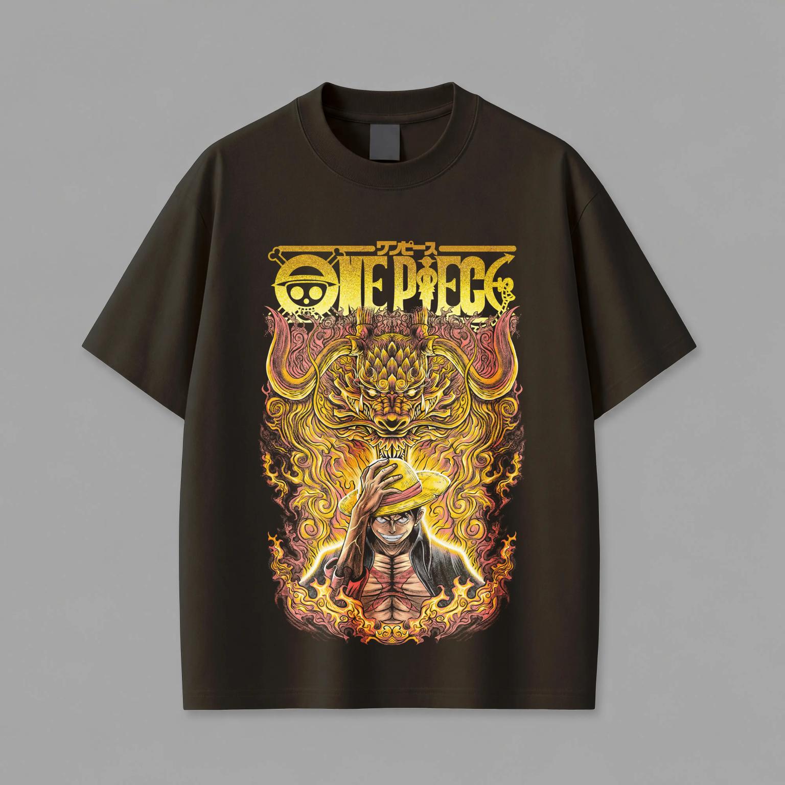 Azure Dragon & Straw Hat - "One Piece" Gold Emblem T-Shirt