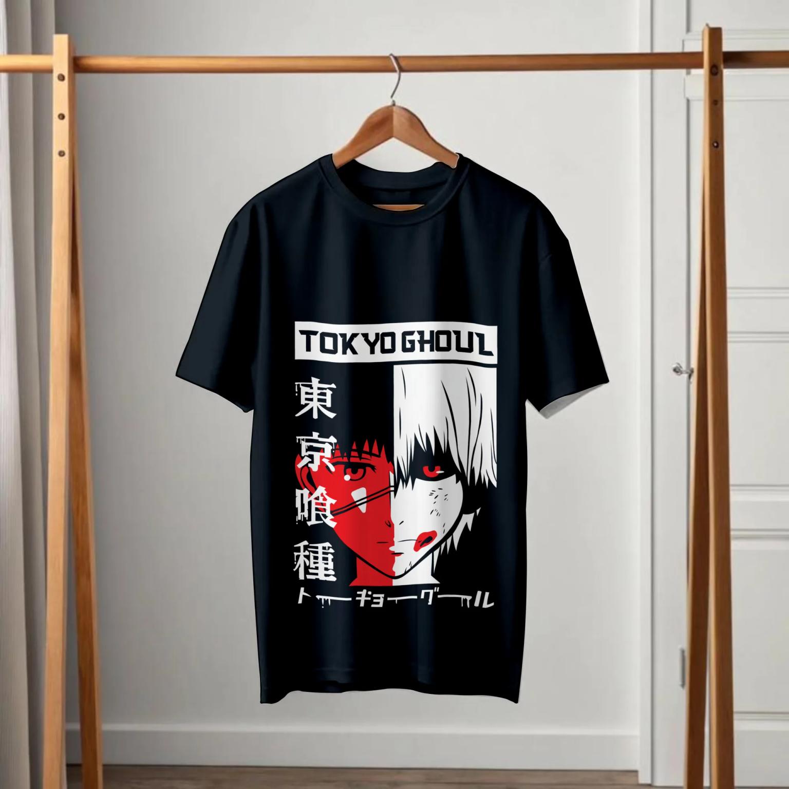Tokyo Ghoul Ken Kaneki Split Face Kanji Black T-Shirt