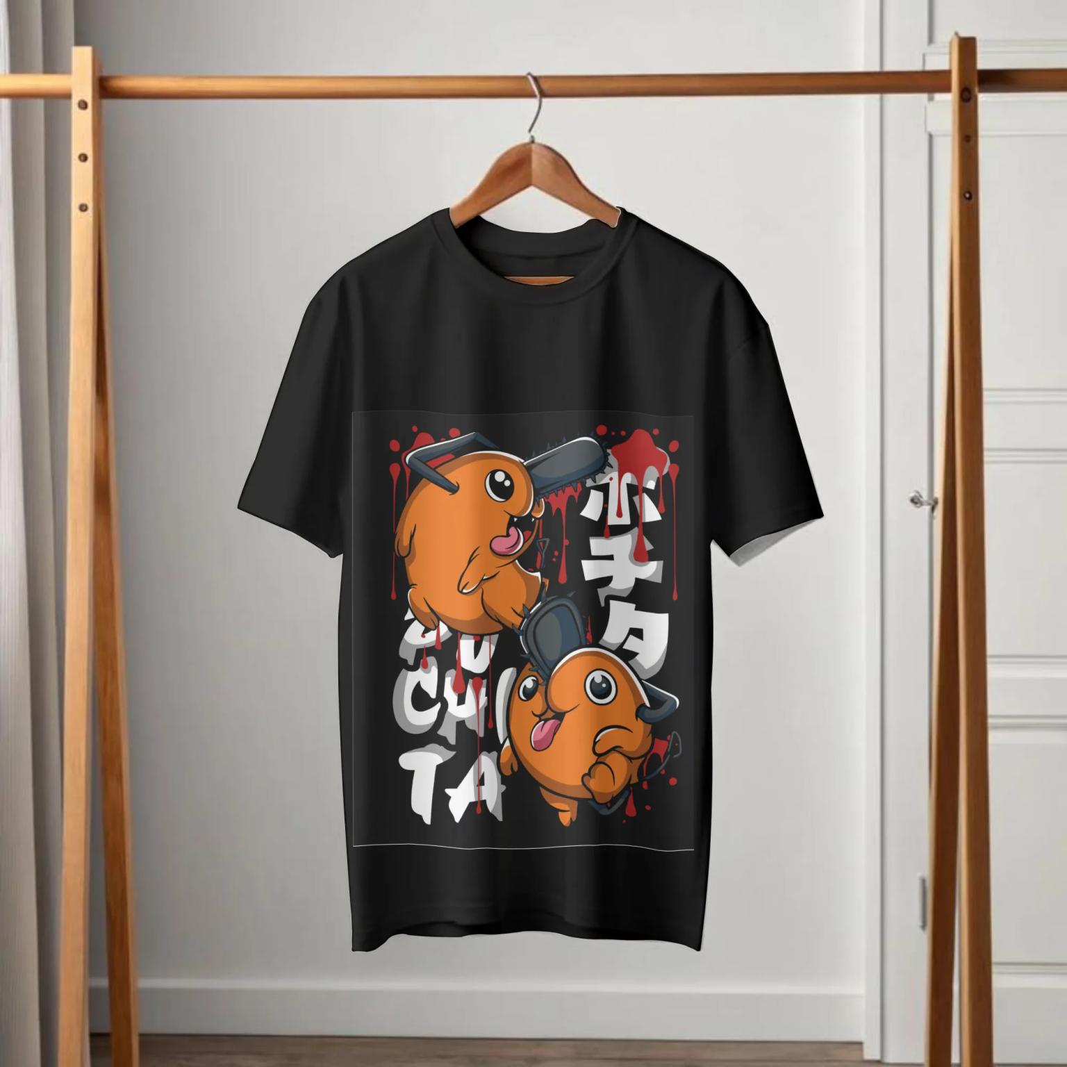 Chainsaw Man Pochita Double Trouble Splatter Black T-Shirt