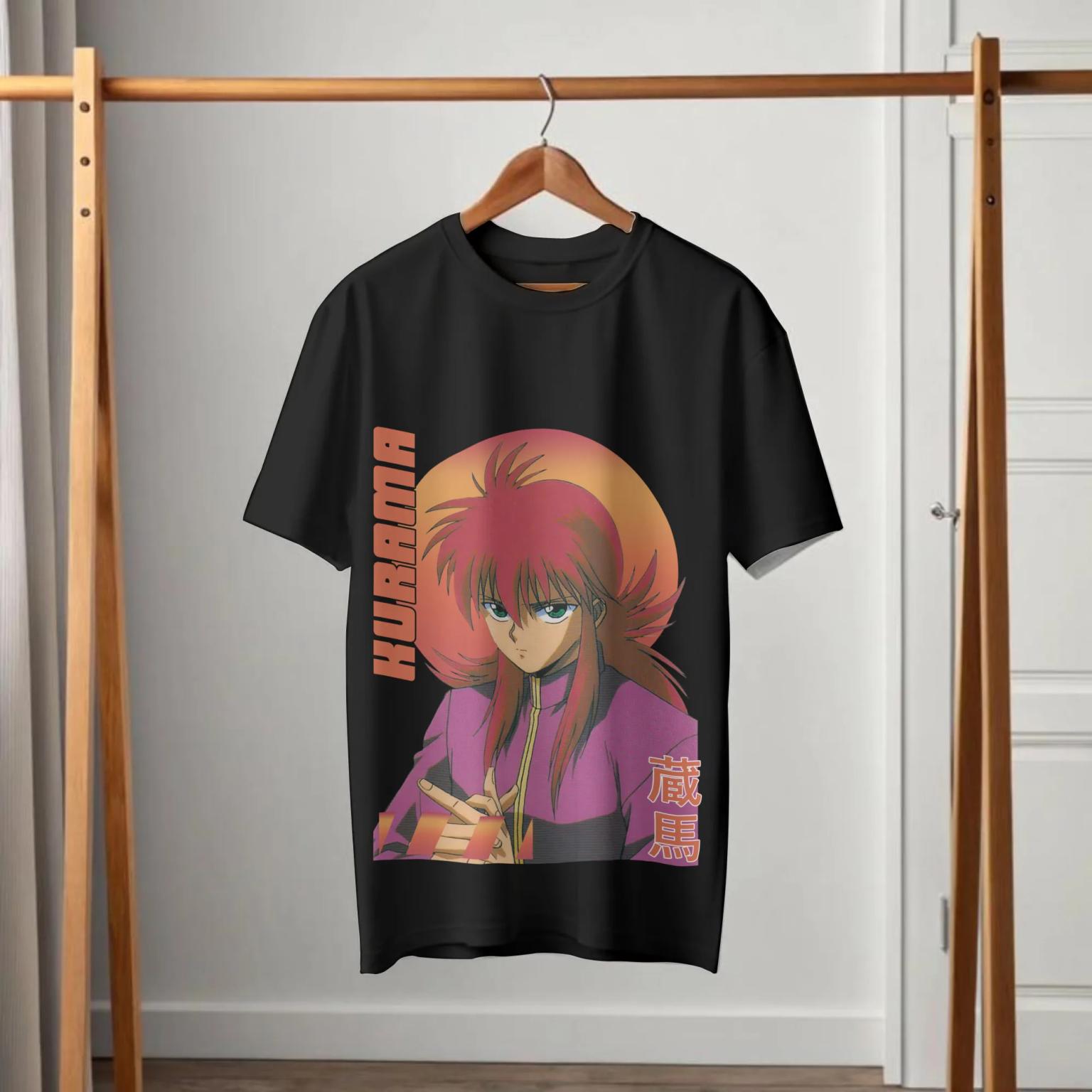 Yu Yu Hakusho Kurama Retro Sunset Graphic Black T-Shirt