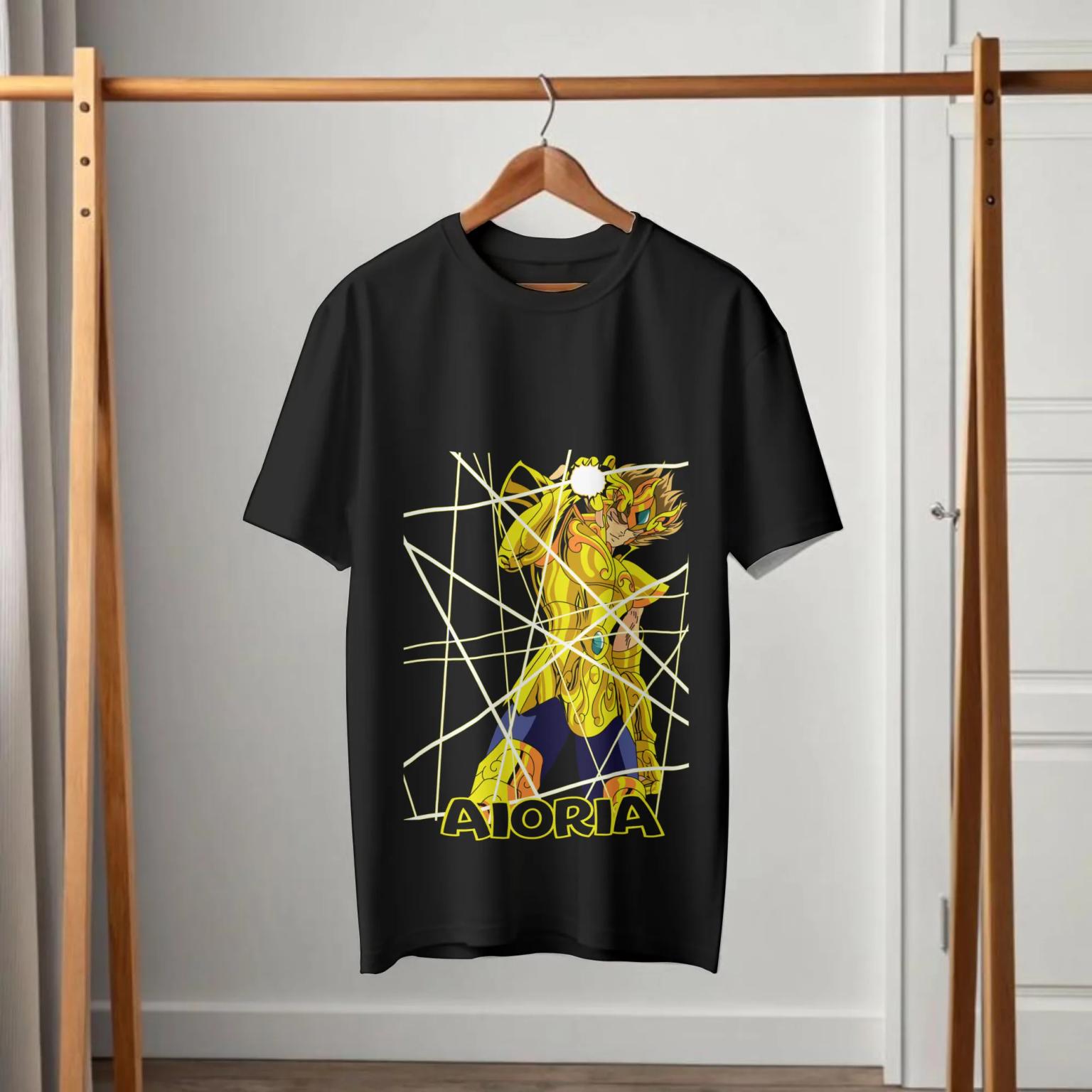 Saint Seiya Leo Aiolia Golden Armor Graphic Black T-Shirt