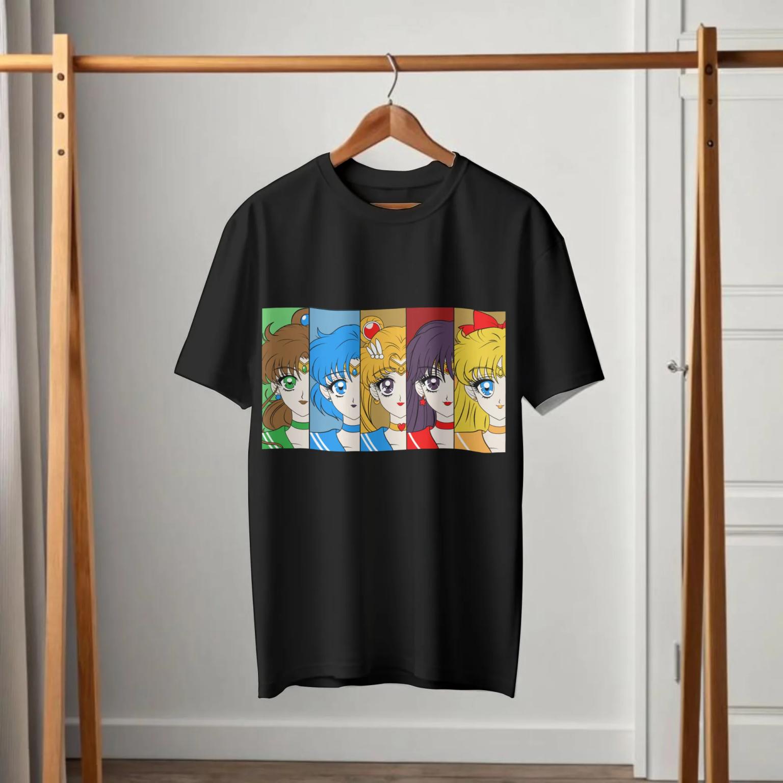 Sailor Moon Inner Senshi Panel Crop Black T-Shirt