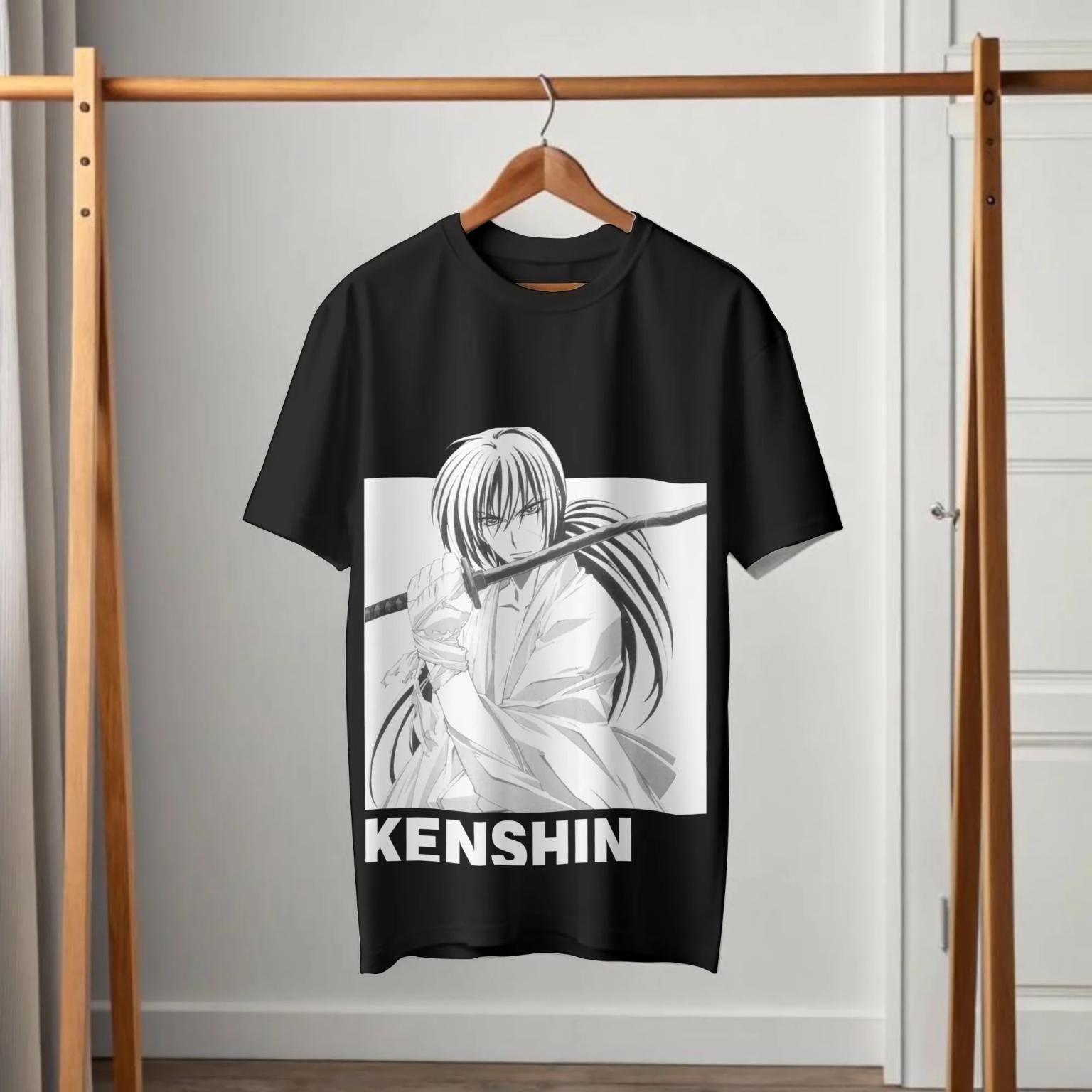 Rurouni Kenshin Himura Monochrome Manga Black T-Shirt