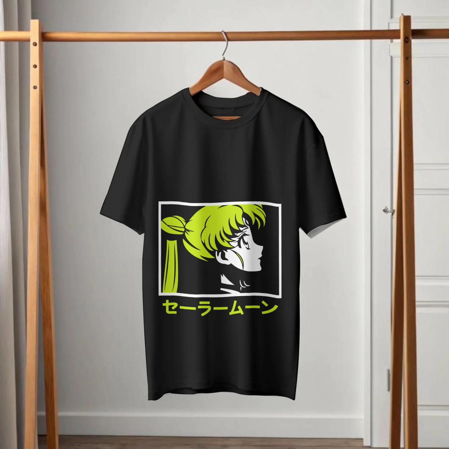 Sailor Moon Lime Green Profile Frame Black T-Shirt