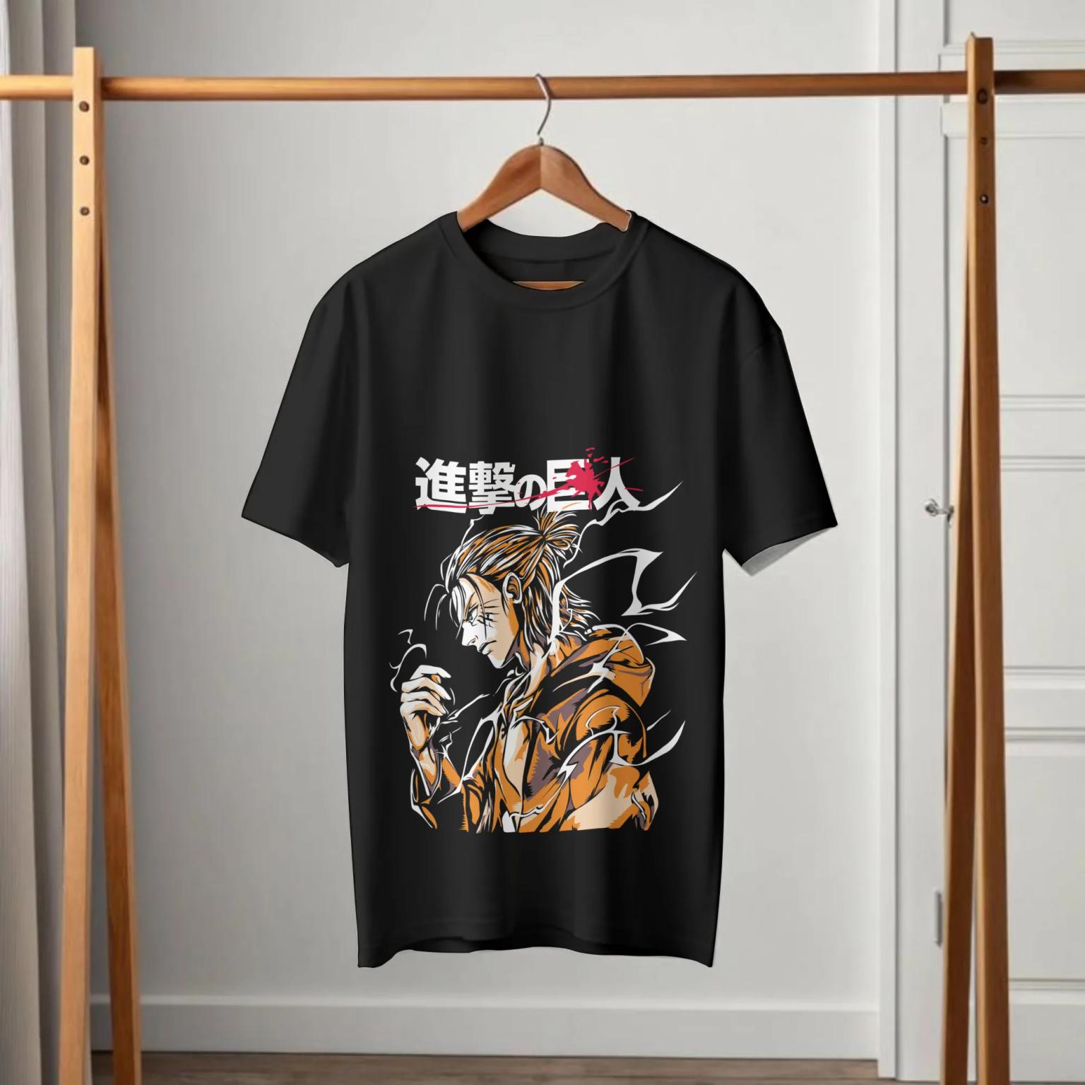 Attack on Titan Eren Yeager Jaegerist Line Art Black T-Shirt