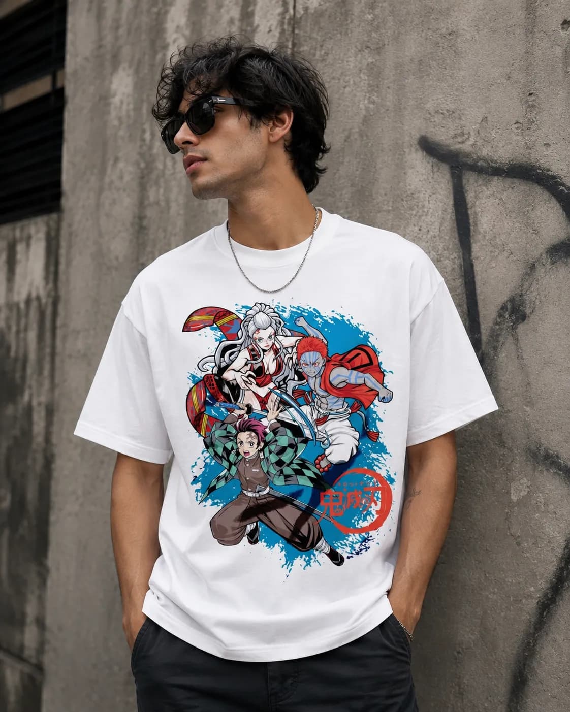 Demon Slayer Tanjiro vs Upper Rank Demons Oversized Graphic T-Shirt